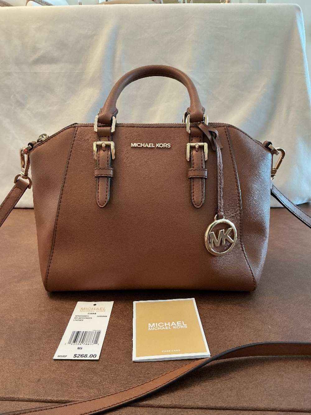 NWT Michael Kors Ciara Medium Messenger Satchel Luggage Brown Leather